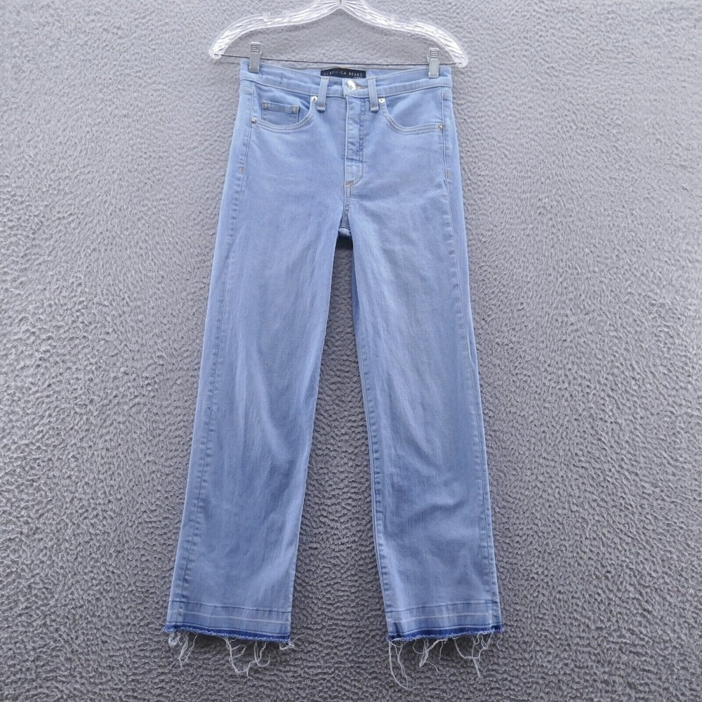 Veronica Beard Jeans Womens 27 Jackie Mid Rise Straight Sky Spray Blue Raw Hem